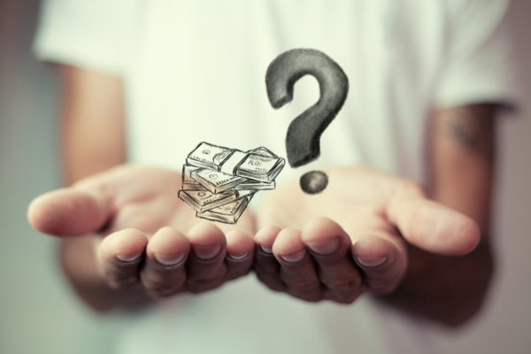 price background check service us search man holding question mark and dollar bills in hands
